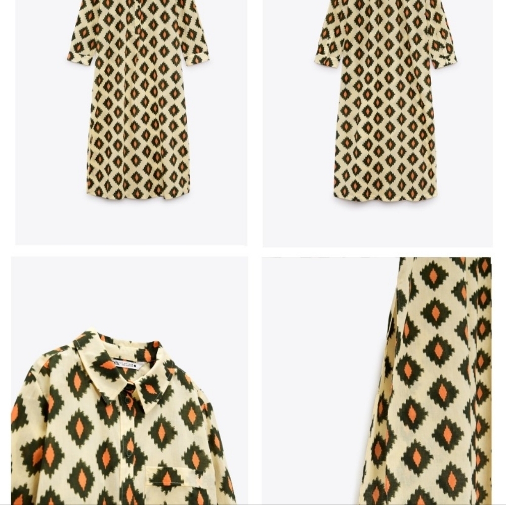 ZARA NEW WOMAN PRINTED MIDI DRESS BEIGE 2183/050